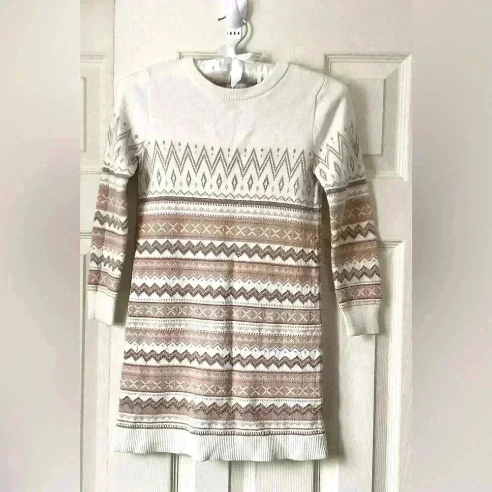 Children place girls gold and cream striped sweater dress Size 7/8 M